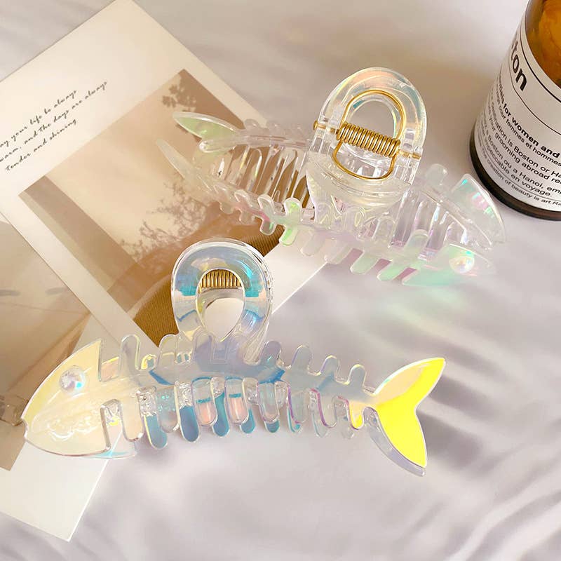 IRIDESCENT FISHBONE CLAW CLIP