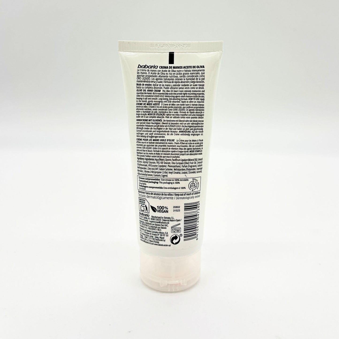 BABARIA CREMA DE MANOS ACEITE OLIVA 2.5 OZ