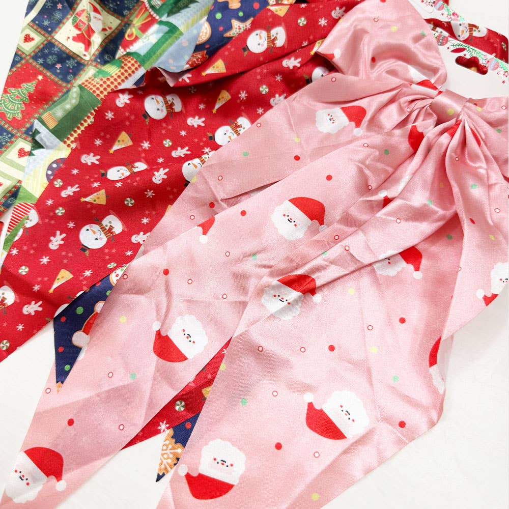 Christmas Printe Satin Hair Bow Clip