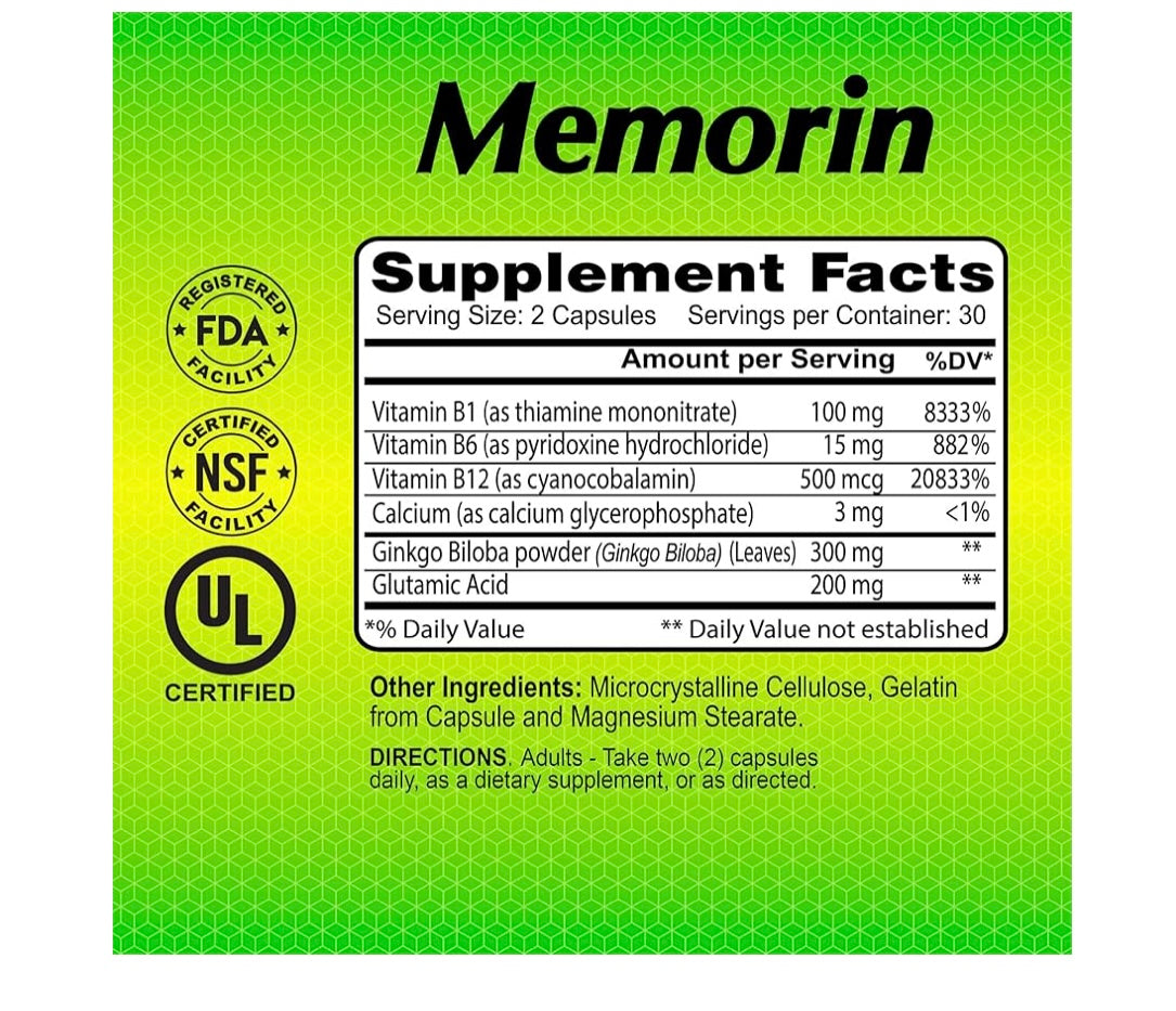 ALFA MEMORIN B1,B6, B12, CALCIUM, GINKGO BILOBA & GLUTAMINC ACID