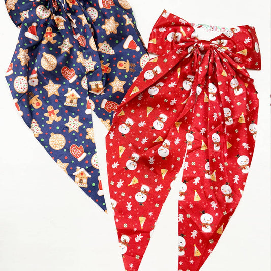 Christmas Printe Satin Hair Bow Clip