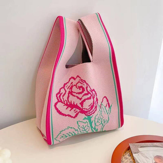 Handmade Knit Handbag for Women Mini Knot Casual Wrist Bag