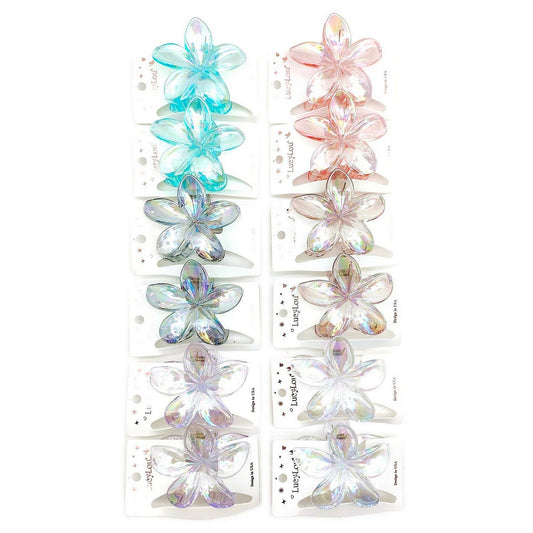 12pk Transparent AB Plumeria Flower Hair Claw Clip
