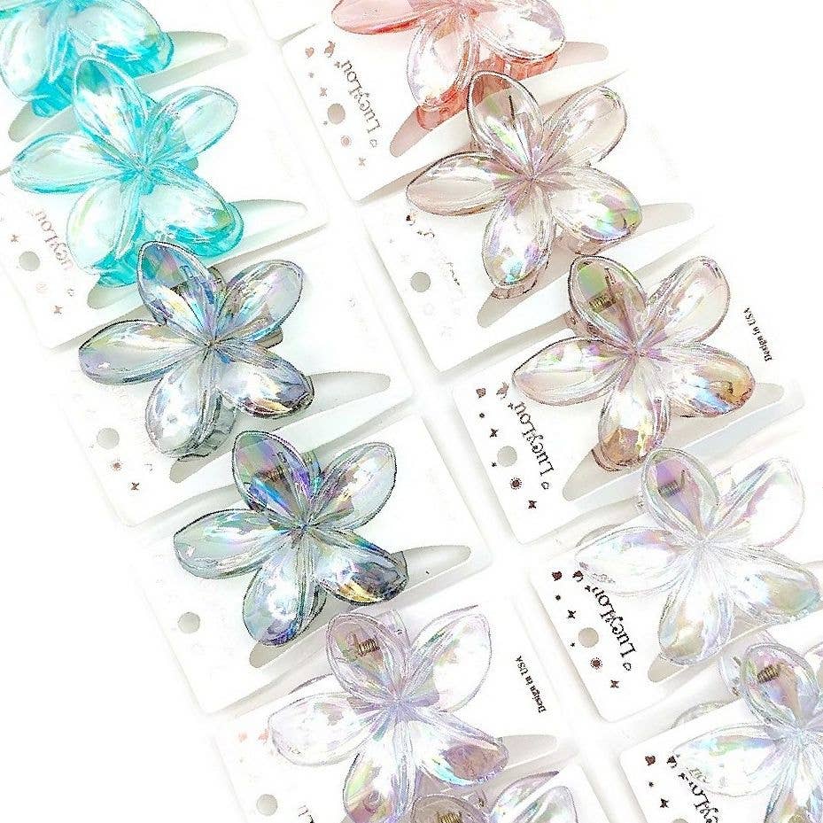 12pk Transparent AB Plumeria Flower Hair Claw Clip