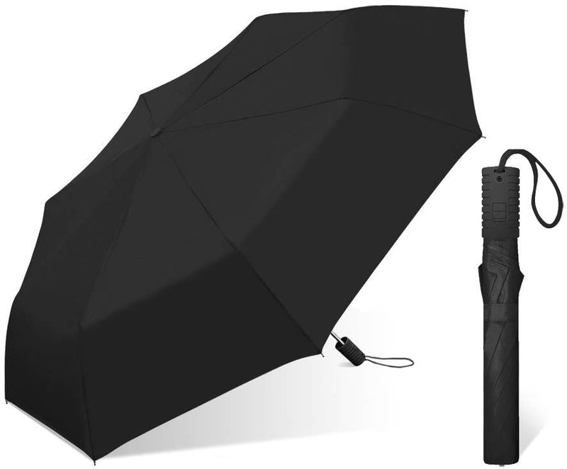 42" Automatic Folding Windproof Rain Umbrella in Solid Black