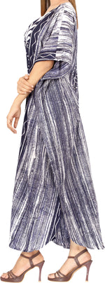 LA LEELA Women Caftan Maxi Night Gown Dark Indigo-AC131