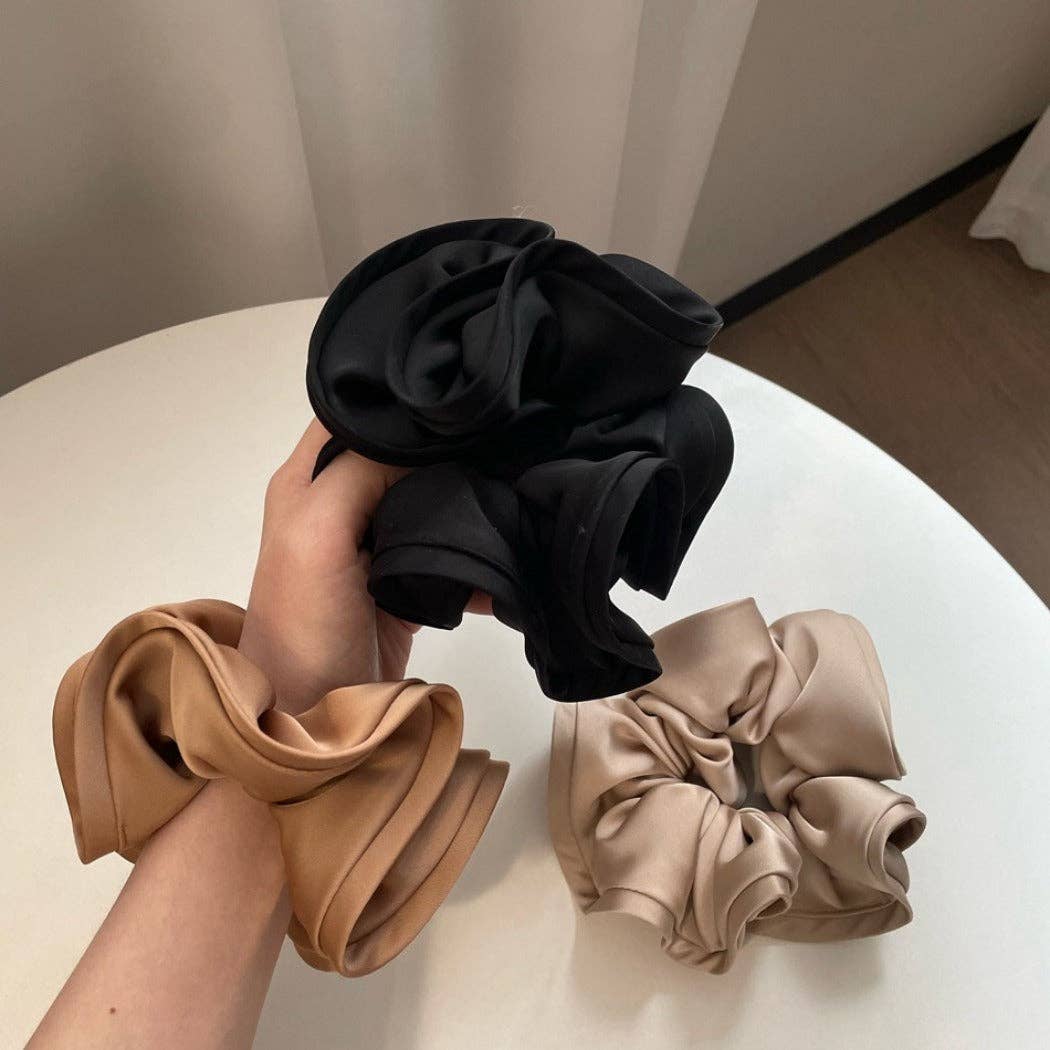GIFTY - Solid Color Satin Scrunchie with Ruffle Detail