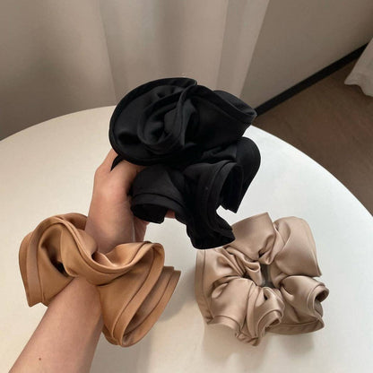 GIFTY - Solid Color Satin Scrunchie with Ruffle Detail