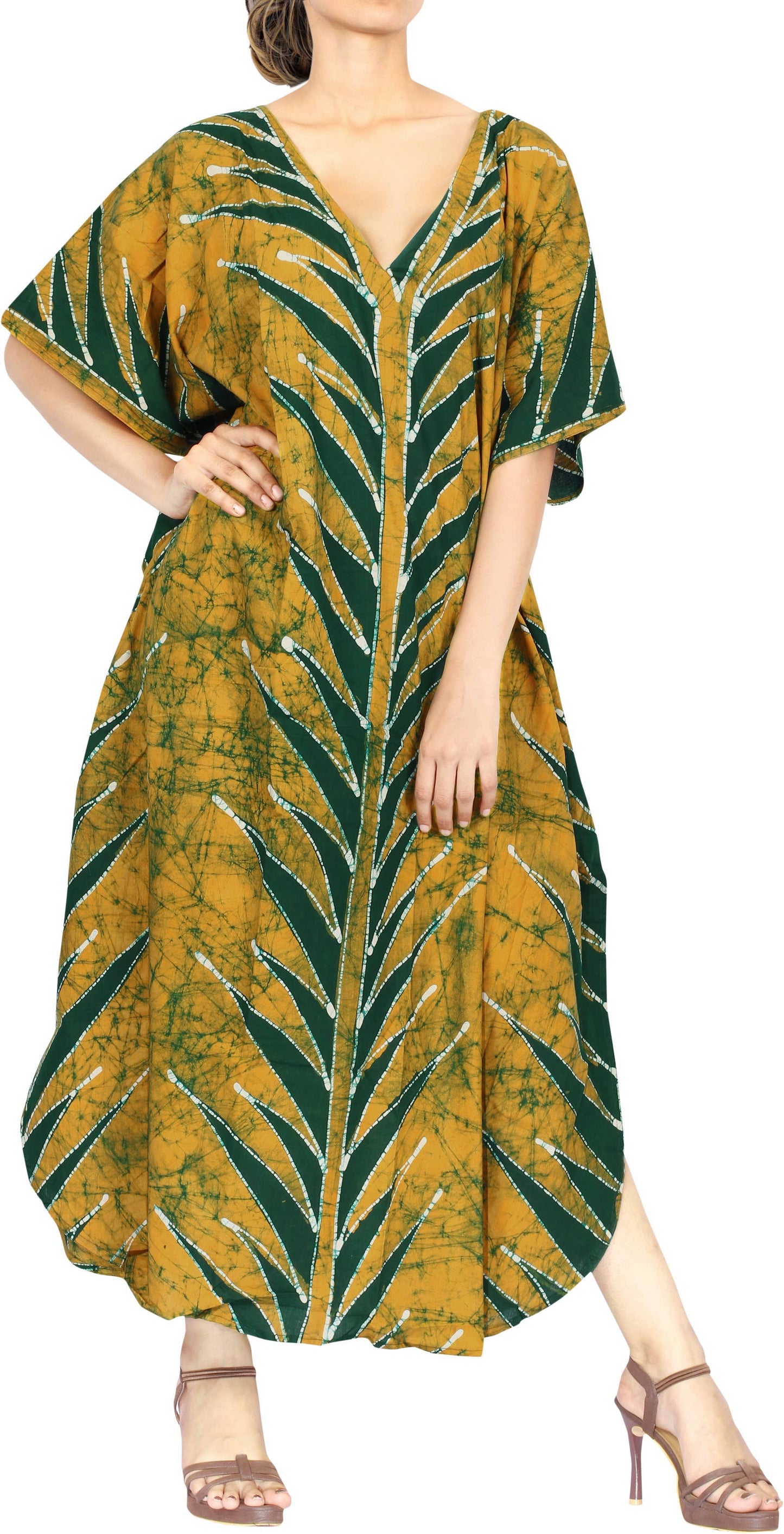 LA LEELA Women's Plus Size Boho Batik Caftan Long 133311