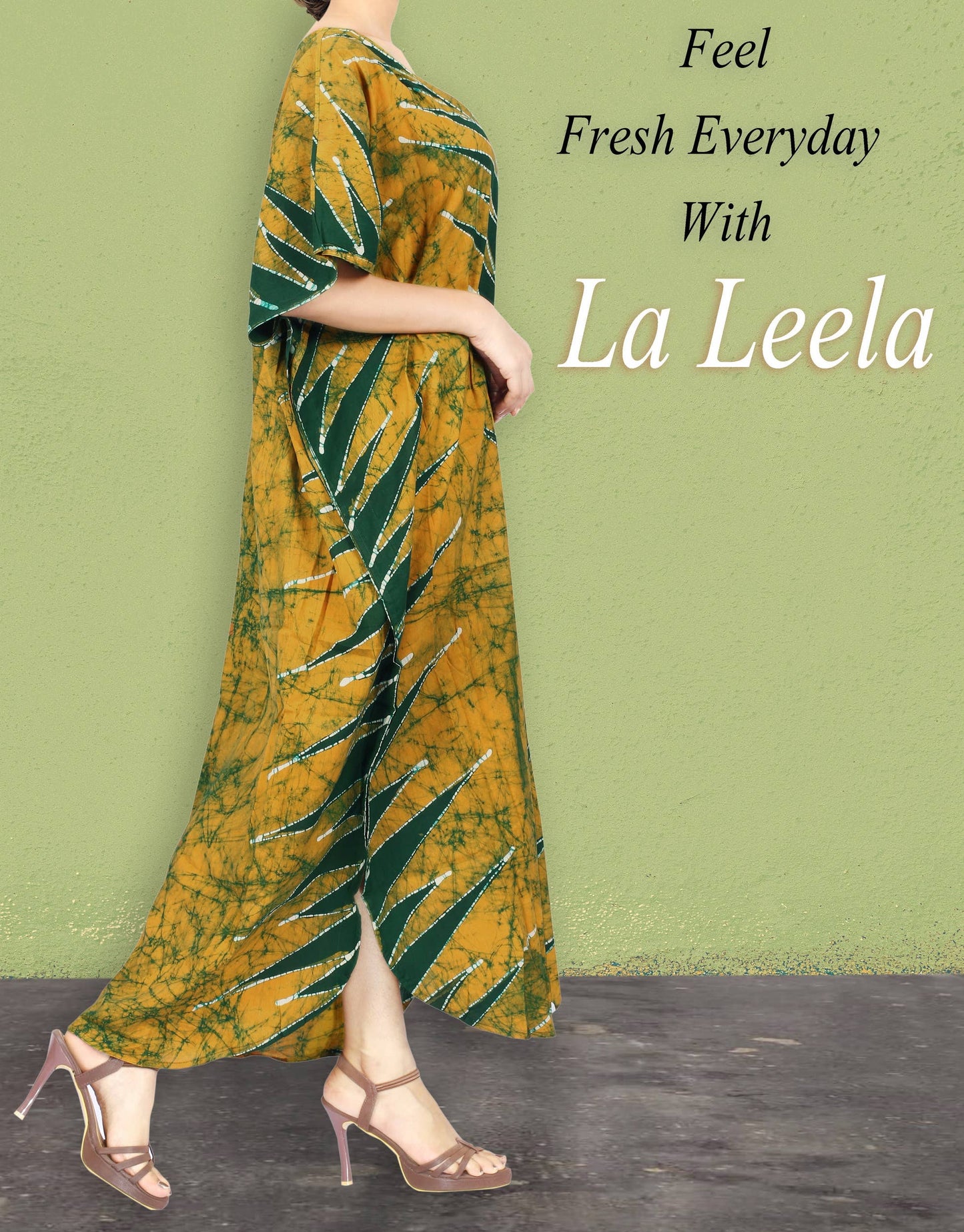 LA LEELA Women's Plus Size Boho Batik Caftan Long 133311