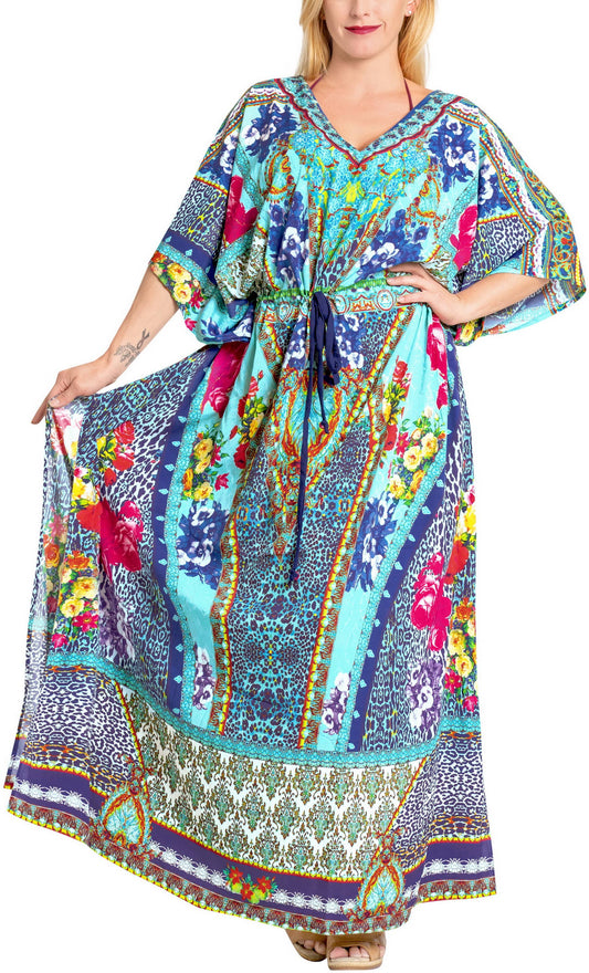 LA LEELA Women's Oversize Caftan Maxi Boho Nightwear 2X-3X C