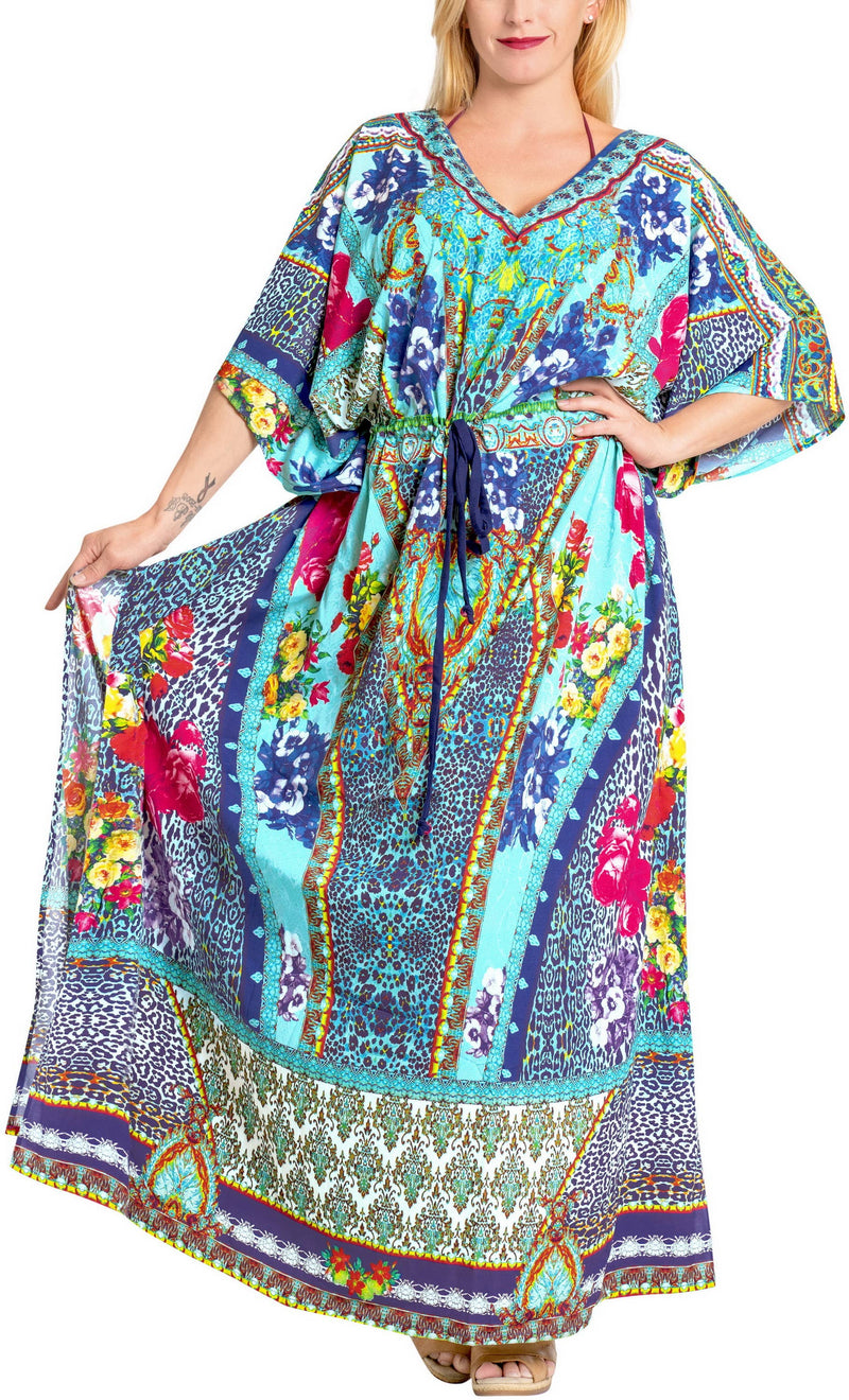 LA LEELA Women's Oversize Caftan Maxi Boho Nightwear 2X-3X C