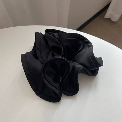 GIFTY - Solid Color Satin Scrunchie with Ruffle Detail