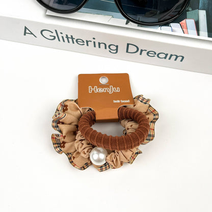 4pcs Brown Gentle Hair Tie Set, Autumn And Winter Hair Band