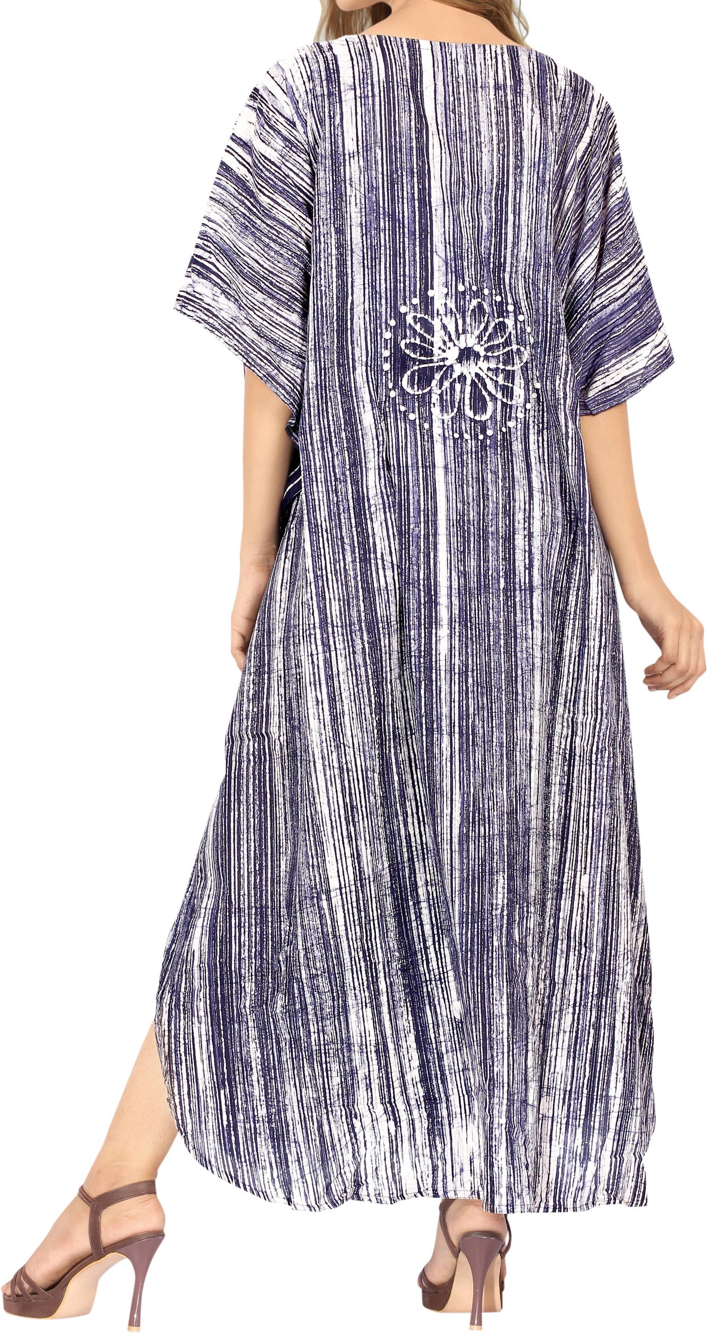LA LEELA Women Caftan Maxi Night Gown Dark Indigo-AC131