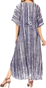 LA LEELA Women Caftan Maxi Night Gown Dark Indigo-AC131