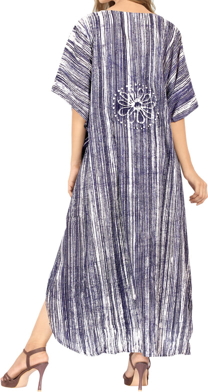 LA LEELA Women Caftan Maxi Night Gown Dark Indigo-AC131