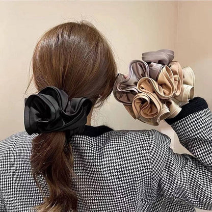 GIFTY - Solid Color Satin Scrunchie with Ruffle Detail