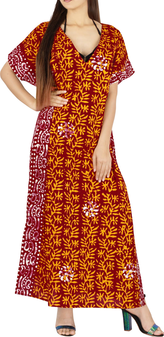 LA LEELA Women Plus Size Caftan Maxi 3X-4X Orange-A16