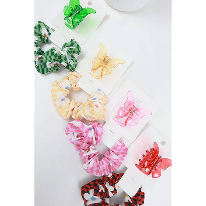 Flower Scrunchi Butterfly Clip Set