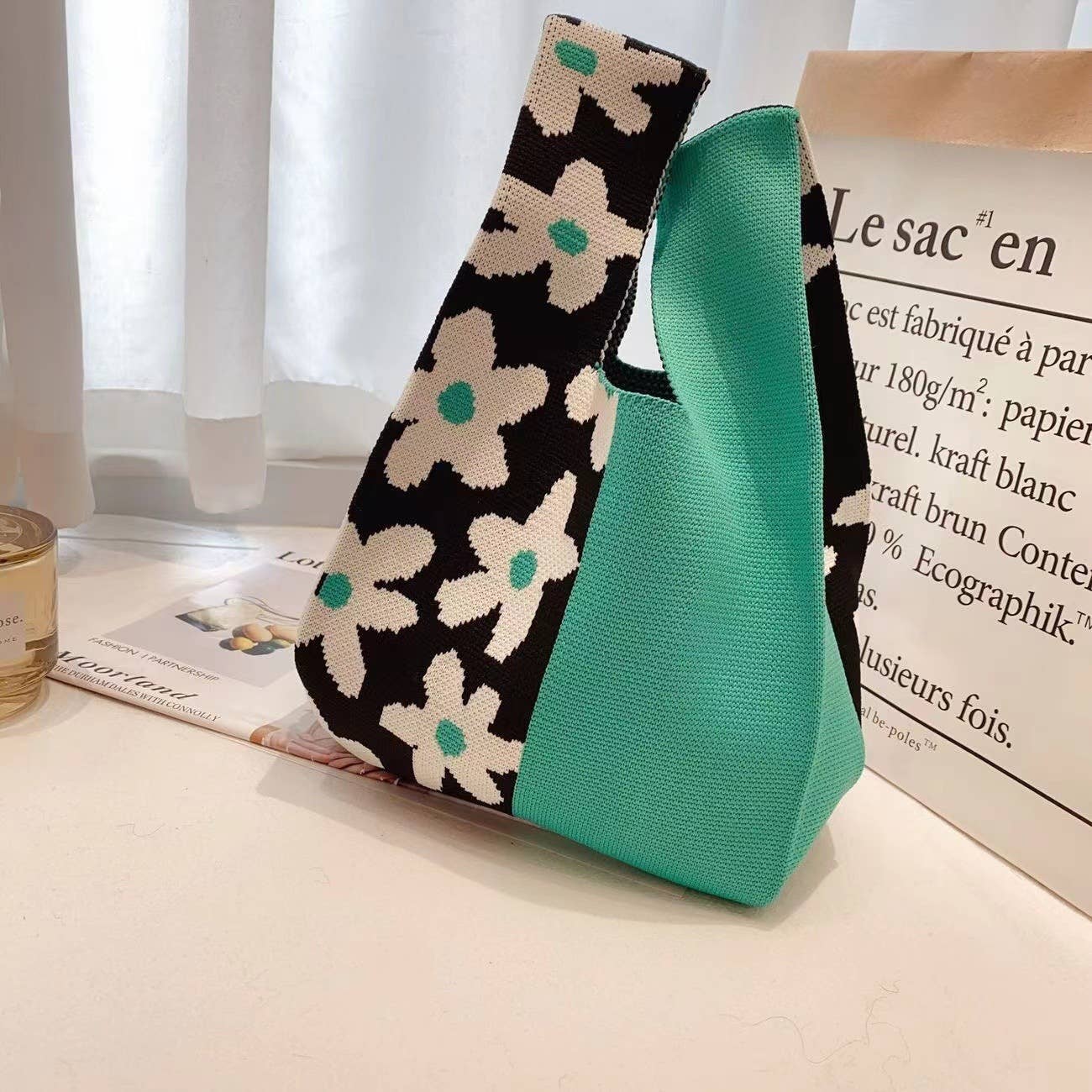 Handmade Knit Handbag for Women Mini Knot Casual Wrist Bag