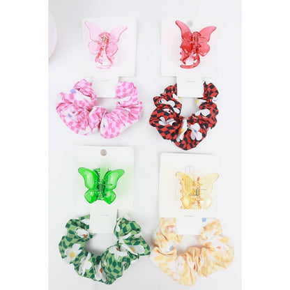 Flower Scrunchi Butterfly Clip Set