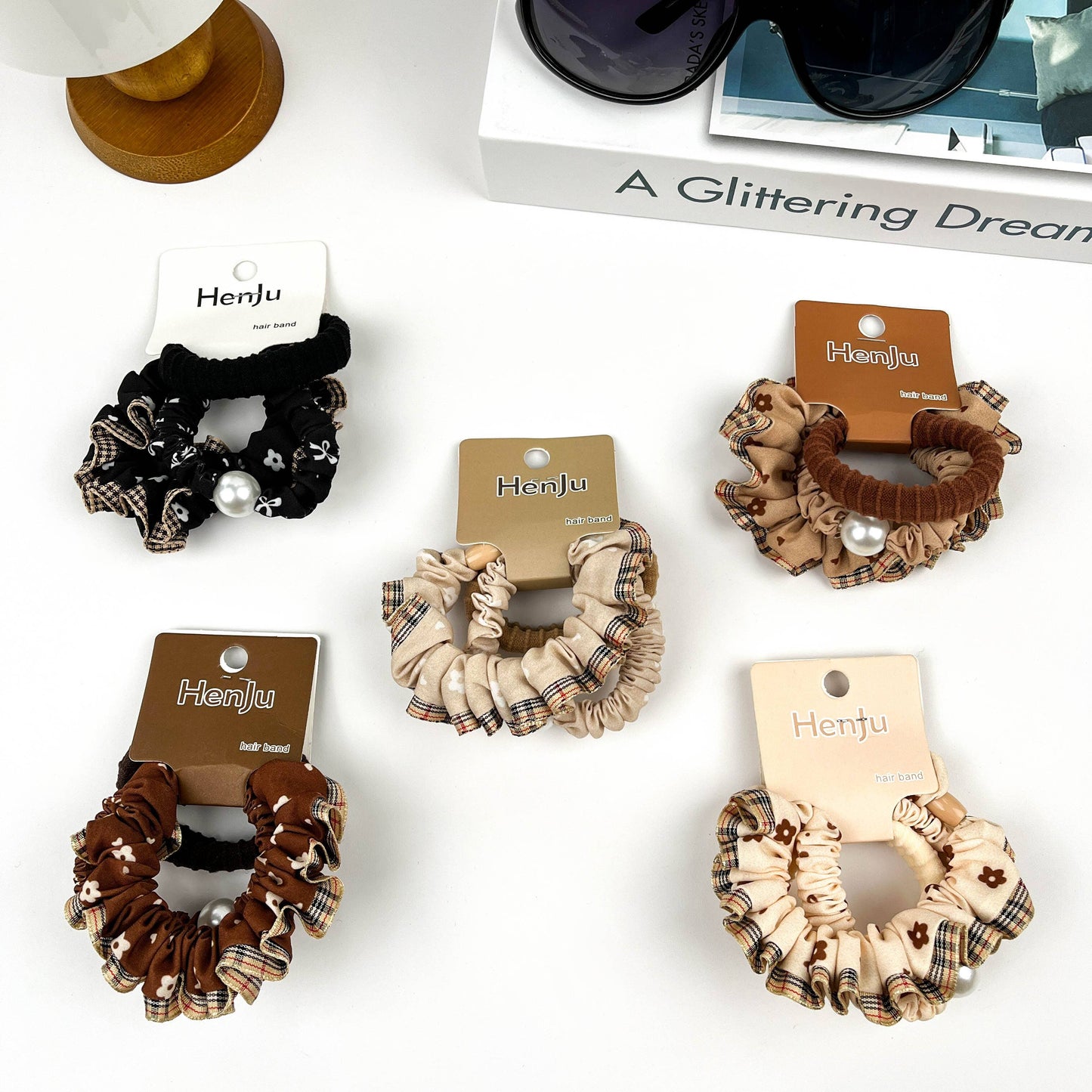 4pcs Brown Gentle Hair Tie Set, Autumn And Winter Hair Band