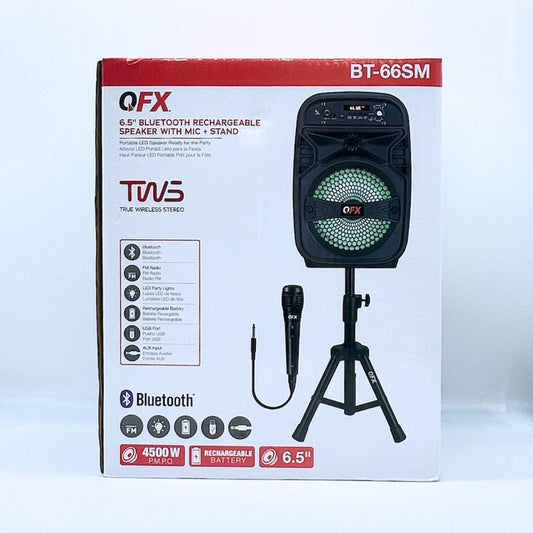 QFX: 6.5" BLUETOOTH RECHARGEABLE SPEAKER WITH MIC & STAND