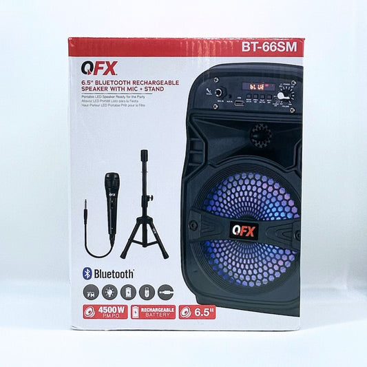 QFX: 6.5" BLUETOOTH RECHARGEABLE SPEAKER WITH MIC & STAND
