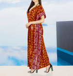 LA LEELA Women Plus Size Caftan Maxi 3X-4X Orange-A16