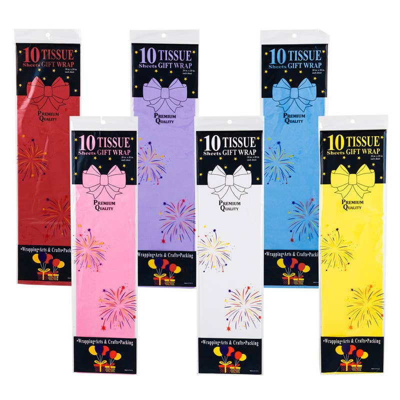 10 Sheet Tissue Wrap Pack- 20'' x 20''- 4Asst.