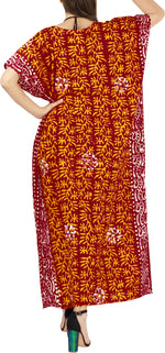 LA LEELA Women Plus Size Caftan Maxi 3X-4X Orange-A16