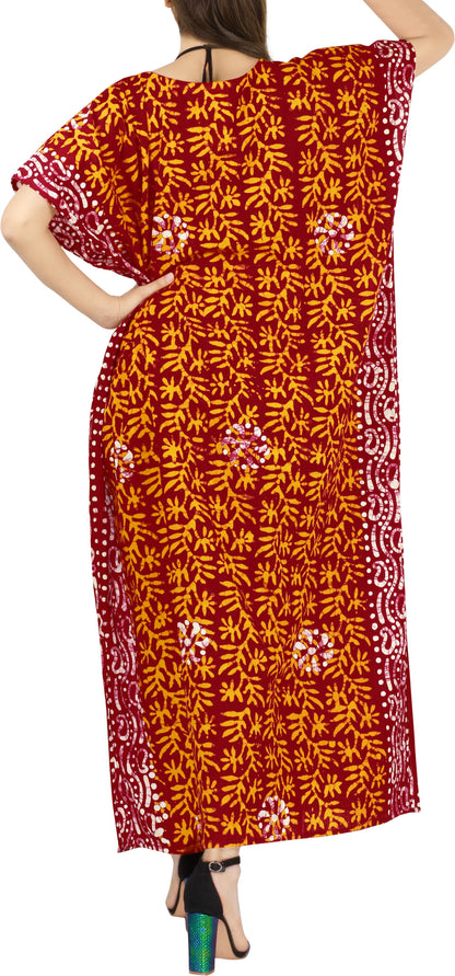LA LEELA Women Plus Size Caftan Maxi 3X-4X Orange-A16