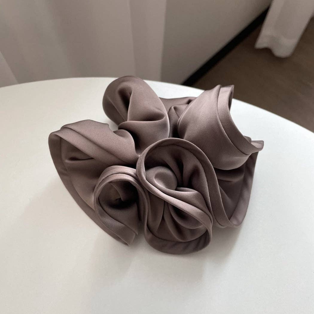 GIFTY - Solid Color Satin Scrunchie with Ruffle Detail