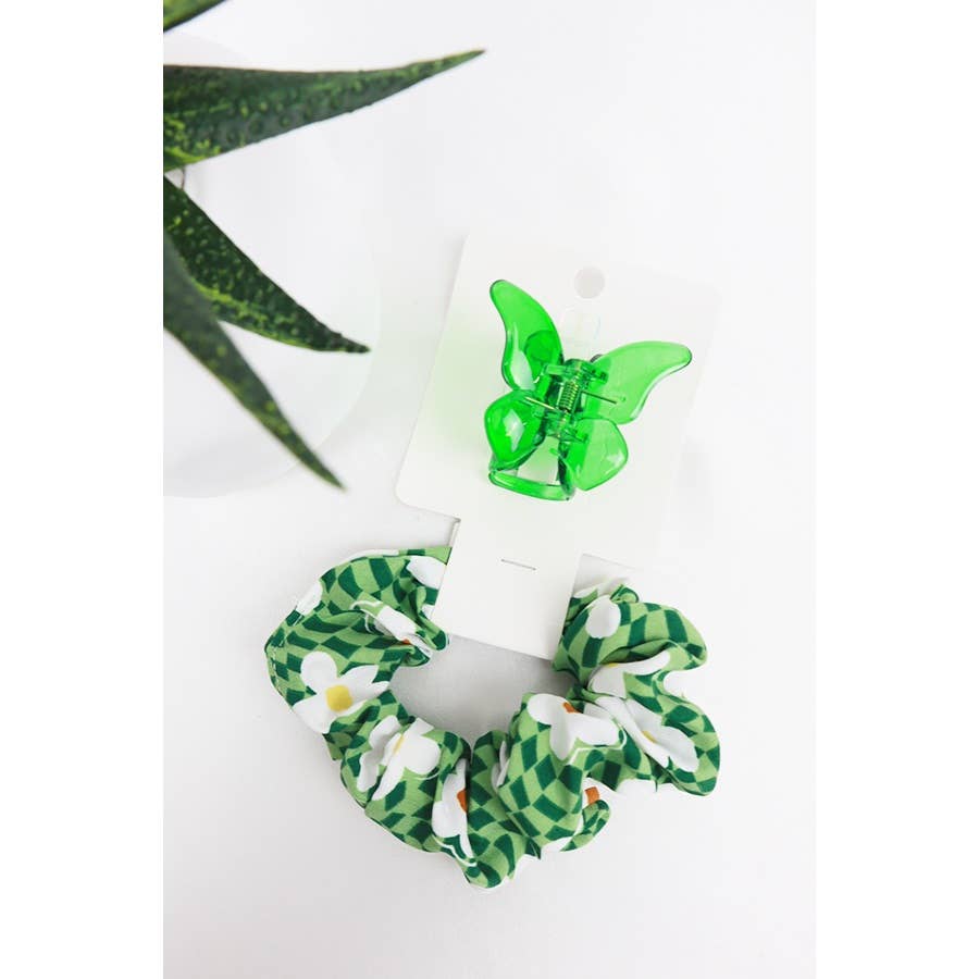Flower Scrunchi Butterfly Clip Set