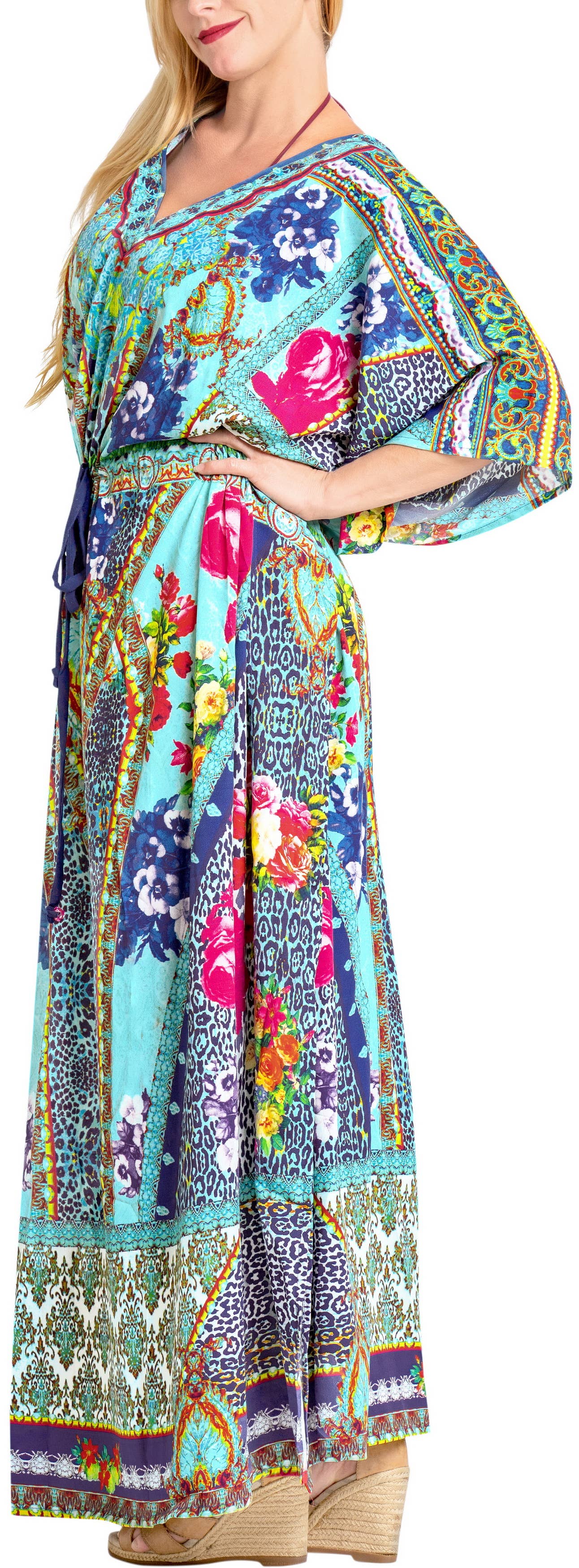 LA LEELA Women's Oversize Caftan Maxi Boho Nightwear 2X-3X C