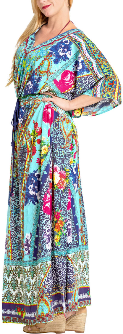 LA LEELA Women's Oversize Caftan Maxi Boho Nightwear 2X-3X C