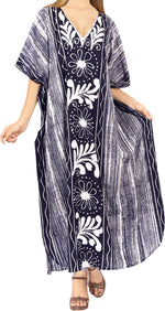LA LEELA Women Caftan Maxi Night Gown Dark Indigo-AC131