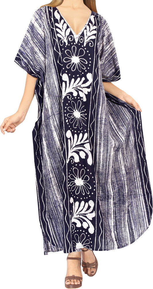 LA LEELA Women Caftan Maxi Night Gown Dark Indigo-AC131