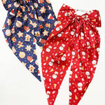 Christmas Printe Satin Hair Bow Clip
