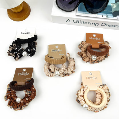 4pcs Brown Gentle Hair Tie Set, Autumn And Winter Hair Band