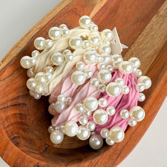 PINK PEARL HAIR TIES (SET OF 6)