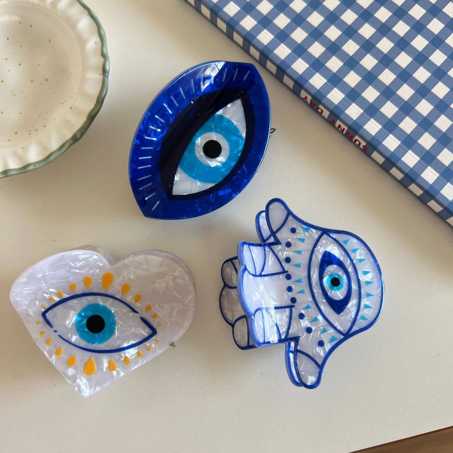 Hamsa Hand & Heart Evil Eye Design Hair Clip