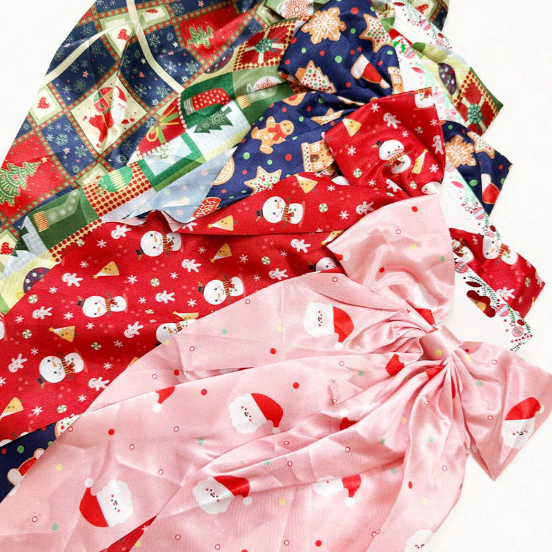 Christmas Printe Satin Hair Bow Clip