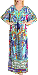 LA LEELA Women's Oversize Caftan Maxi Boho Nightwear 2X-3X C