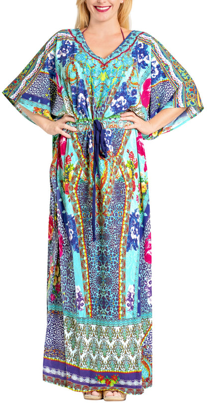 LA LEELA Women's Oversize Caftan Maxi Boho Nightwear 2X-3X C